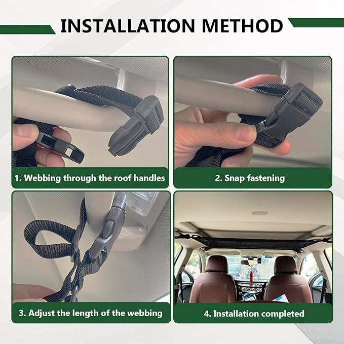 Car Ceiling Cargo Net Double Layer Mesh Organizer | 35.43"x25.59" Auto Roof Storage with Reinforced Buckle Fastener, Universal Camping Essentials for Cars, Vans, SUVs