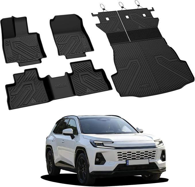 LASFIT Floor Mats & Trunk Mat & Backrest Mat for Toyota RAV4 2026 PHEV Plug-in Hybrid (Not Fit Hybrid. Not Fit Cargo with Subwoofer) RAV 4 All Weather TPE Custom Fit Automotive Car Liner Accessories