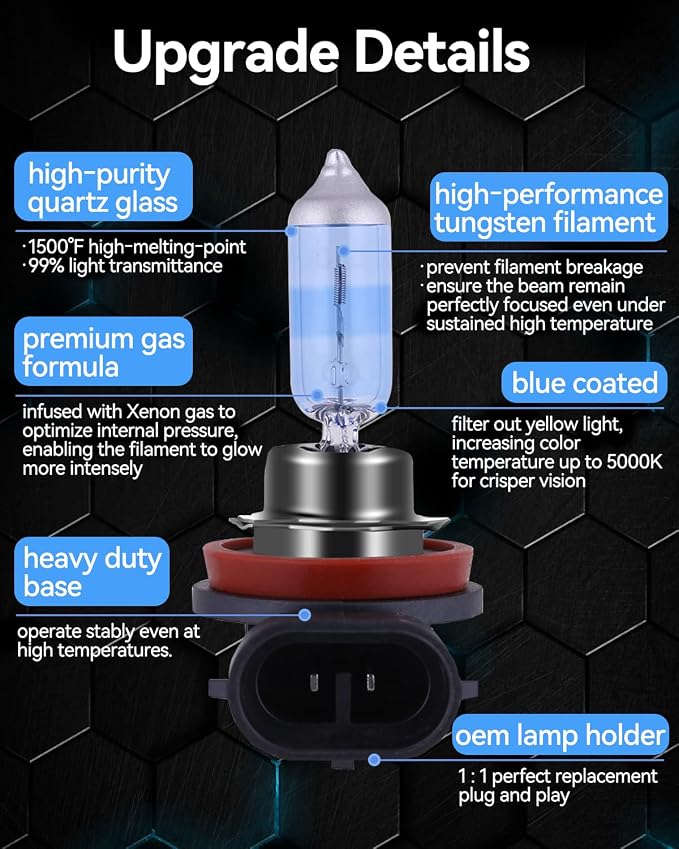 NEWBROWN H11 Headlight Bulb H11 Halogen Headlight Bulb 5000K Super White Light Long Life Replacement PGJ19-2 12V/55W (H11, 4 Pack)