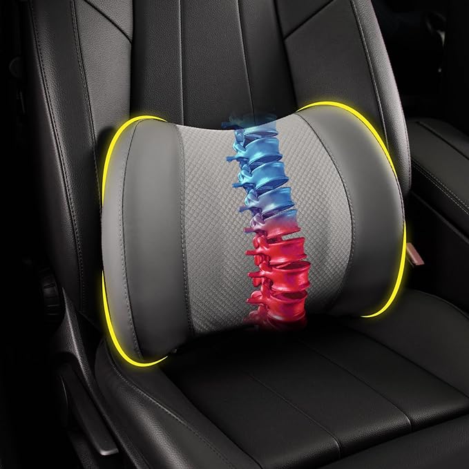 Lofty Aim Lumbar Support Pillow for Car, Car Seat Back Support for Driving | Memory Foam Car Lumbar Support for Driving Seat, Car Back Cushion, Adjustable Straps, Lower Back Pillow, Dark Grey