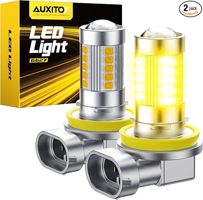 AUXITO Upgraded H11/H8 LED Fog Light Bulbs, 3000K Amber Yellow, 1:1 Mini Size H11/H8/H16 Yellow LED Fog Light Bulbs, 360° Full Illumination(Pack of 2)