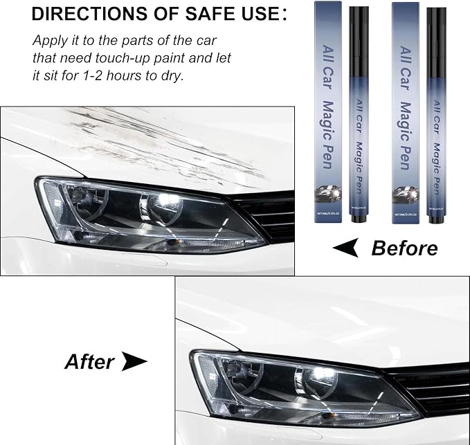 All Car Magic Pen, Magic Car Scratch Removal Pen, Lasting Car Scratch Remover, Quick Fix for Scratches and Paint Damage,Easy Use, Weatherproof Fits All Car Colors (2 PC)