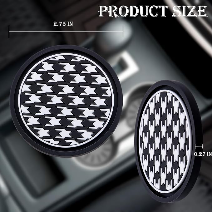 2.75 Inch Auto Cup Coaster 2 Pack – Non-Slip Car Drink Holder Mat, Universal Interior Accessories for Women & Girls, Fashionable Design (Houndstooth)