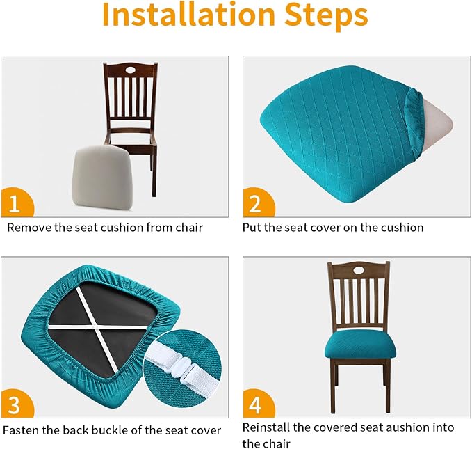 Fuloon Stretch Chair Seat Covers 4 PCS, Removable Washable Dining Chair Covers Anti-Dust Dining Room Seat Cushion Slipcovers (4, Peacock Blue)