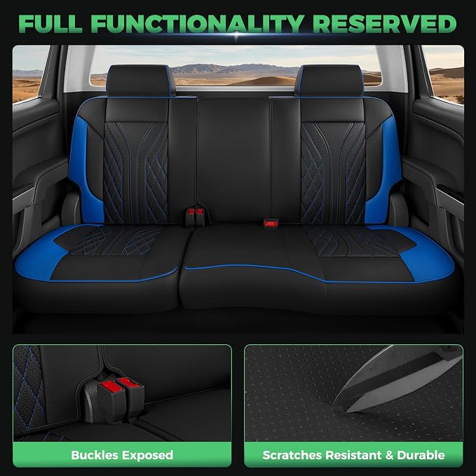 Truck Leather Seat Covers for Chevy Silverado Gmc Sierra 2014-2019 | Crew Cab 1500/2500/3500HD, Bucket Seat, NO Rear Seatback Storage, Scratch-resistant, Easy-clean, Pickup Protector, Full Set