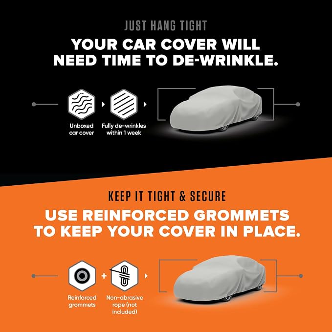 Budge Ultra Duro Car Cover, 3-Layer UV & Water Resistant Outdoor Protection, Fits Cars up to 264”, Gray, Size D-5