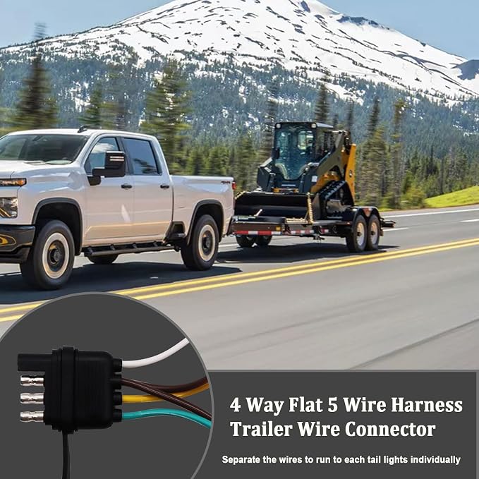 26FT 4 Pin 5 Wire Trailer Wiring Harness,Trailer Light Kit with Jacketed Cable (16AWG),4 Way Flat 5 Wire Plug for Rewiring RV Boat Both-Side Taillights