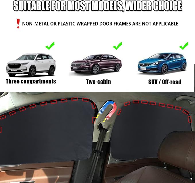 XCBYT Side Window Sun Shade, 100% Blackout Car Window Covers, 4 Pack | Magnetic for Metal Frame, For Side Windows, Aluminum Foil Reflective UV Protection, For Camping & Baby
