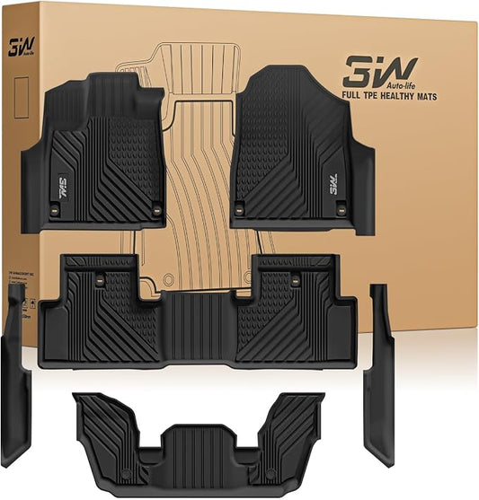 3W Floor Mats Fit Acura MDX 2022-2024 2025 2026 TPE All Weather Custom Fit Floor Liner for Acura MDX 1st, 2nd and 3rd Row, Black