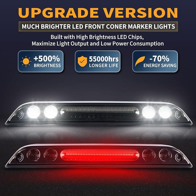 Gempro LED 3rd Brake light for Ford F150 2015-2024, F250 F350 F450 F550 Super Duty 2017-2024/Ranger/Maverick, High Mount Stop light Cargo light Rear Cab Roof Center Tail Third Brake Light, Smoke Lens