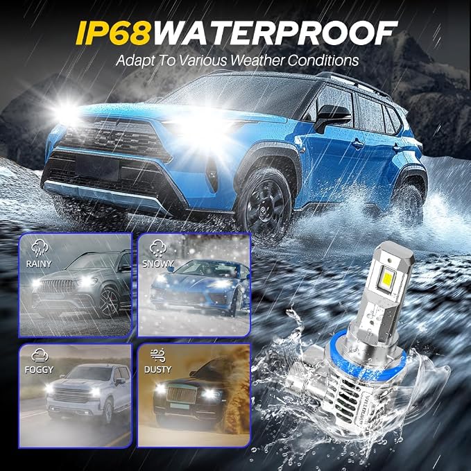 AUTOONE H11/H9/H8 Light Bulbs, 96000LM 6500K White, 1:1 Plug N Play, 2PCS | 96000LM 1600% Brighter, 60000hrs+Lifespan with Cooling Fan, IP68 Waterproof, 99% Compatibility for Cars, Trucks and SUVs