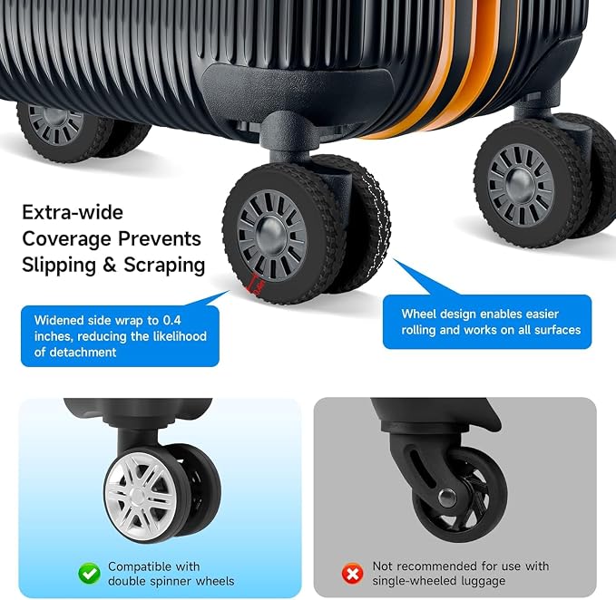 2026 Upgraded 16 Pcs Luggage Wheel Covers, Silicone Protective Covers for 2-2.4" Suitcases Spinner Wheel, Wear-Resistant, Anti-Noise, Thickened Protector, Travel Accessories (Black)