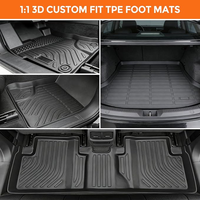 Floor Mats for Honda Civic & Civic Si 2012-2015 (for Sedan, Not for Coupe) | Custom Fit Heavy Duty TPE All Weather Protection, Waterproof Non-Slip Black (Two-Row Floor Mats & Cargo Liner)