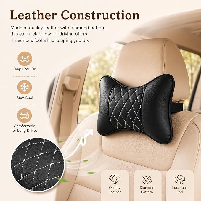 2PCS Car Headrest Pillow,Ergonomically Designed Car Neck Pillows with Diamond Pattern,Adjustable Head Rest Pillow for Cars for Driving Travel,Neck Fatigue and Pain Relief