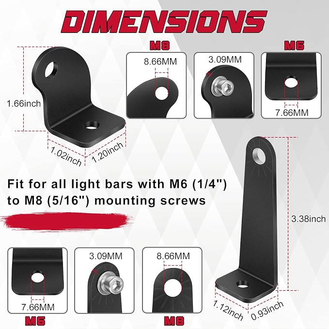 OFFROADTOWN 2 Pack Light Bar Mounting Brackets Side-Mounted Brackets for Single Row Bar Straight or Curved Universal Adjustable Bracket Mounts Kits L Shape for Offroad Truck Jeep