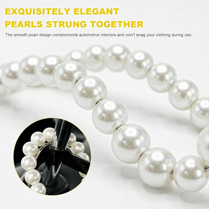 2 PCS Elegant Pearl Car Seat Headrest Hook, Strong Load-Bearing Vehicle Back Seat Hanger Cute Pearl Hook, Auto Decorative Headrest Storage Hanger for Purse Handbag Grocery Bag