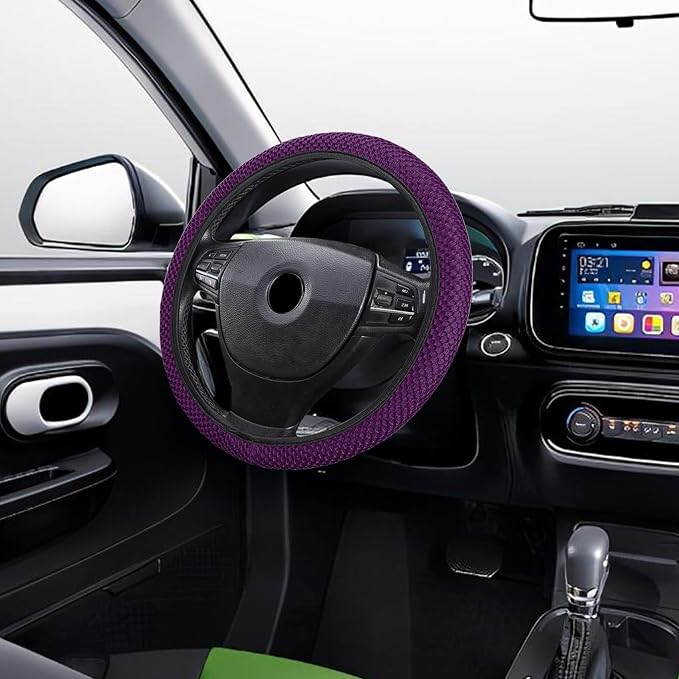 HAOBO Elastic Stretch Steering Wheel Cover, 15 Inch Automotive Steering Wheel Cover, Comfy Breathable Stretch Steering Wheel Protector, Ice-Silk Cloth Polyester Steering Wheel Cover for Men Women