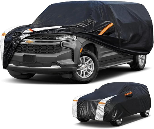 Large SUV Car Cover for Chevy Suburban(No Fit Tahoe) 100% Waterproof All Weather, Heavy Duty Outdoor Full Exterior Covers Rain Sun Wind UV Protection.