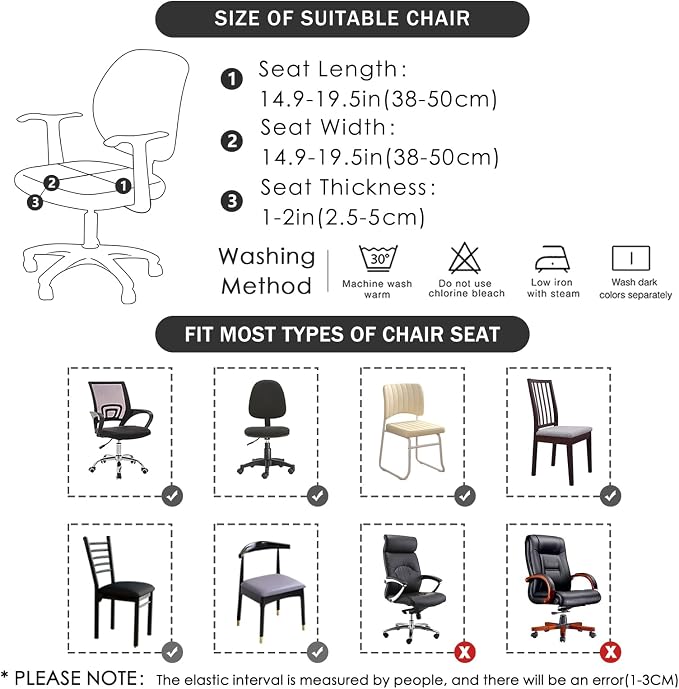 FORCHEER Waterproof Office Chair Seat Cover 20x20 Cream Stretchable Jacquard Desk Chair Seat Cover with Buckles Bottom Only Washable Removable
