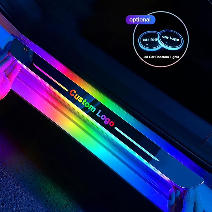 Led Door Sills for Car Magnetic, Personalized Custom Text Logo Car Door Lights, 7 Colors/28 Modes Auto-Sensing Led car Door Sill Lights, Wireless Car Pedal Lights