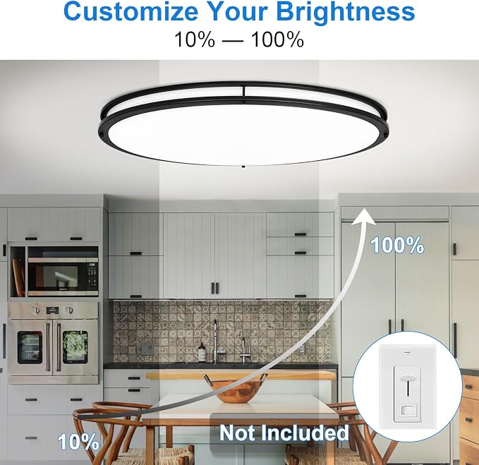 DLLT Flush Mount LED Ceiling Light: 32 Inch 5CCT (3000K-6000K) & Dimmable Ceiling Light Fixtures for Bedroom Hallway - 45W Modern Black Super Bright Kitchen Lighting Fixtures Ceiling