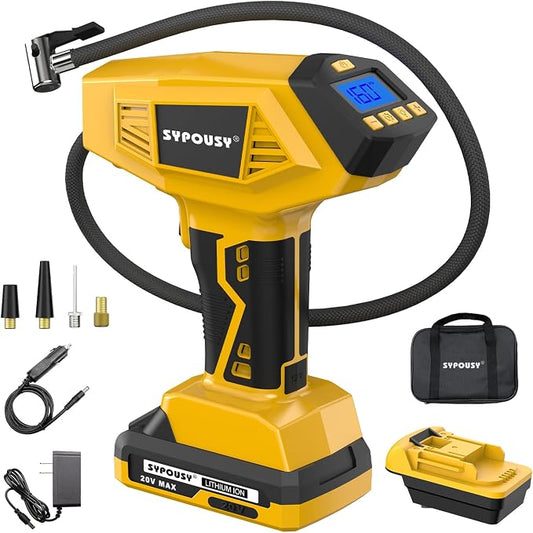 Upgraded Cordless Tire Inflator Portable Air Compressor - Adapter Compatible with DeWalt 20V Battery, With Rechargeable Battery, 160 PSI 4X Fast Air Pump, Dual Power Modes for Car, Motorcycle, E-Bike