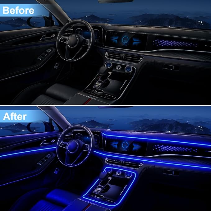 Interior Car Lights with APP/Remote Control RGB 6 in 1 Ambient Lighting Kit | 16 Million Color & 29 Preset Modes, USB Powered, With 315 Inches Fiber Optic, Music Mode Inside Car Lighting Accessories