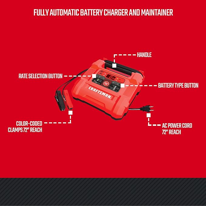 CRAFTSMAN 12A Car Battery Charger & Maintainer, 6V/12V – CMXCESM258