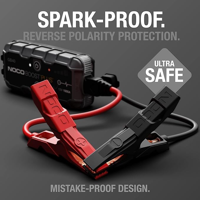 NOCO Boost GB40 12V 1000A UltraSafe Portable Lithium Jump Starter | Spark-Proof + Reverse Polarity Protection - Power Bank - 100-Lumen LED Flashlight - For 6.0L Gas and 3.0L Diesel Engines