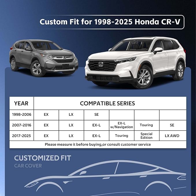 10 Layers SUV Car Cover Custom Fit for Honda CRV CR-V (2006-2026) Waterproof All Weather for Automobiles, Outdoor Full Cover Sun UV Rain Protection with Cotton.Black