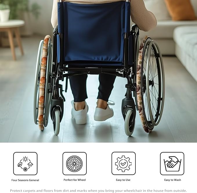 Wheelchair Tire Covers Turkey Pumpkin Maple, Thanksgiving Day | Protective Cover for Wheels 24 Inch Wheelchair Tire Cover to Protect Floors Carpets for Indoor Use Tires