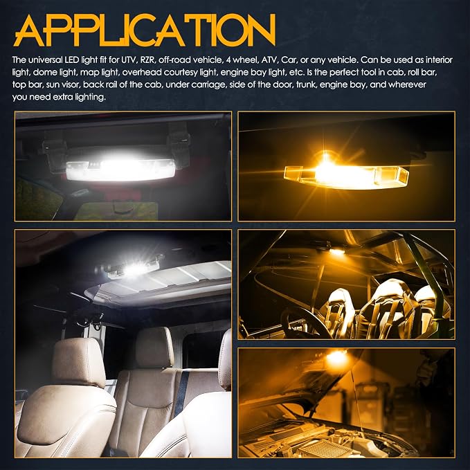 Nirider UTV Interior Light Universal Roll Bar Mount LED Lights Utility Roll Cage Lights Courtesy Interior Dome Light for UTV ATV Polaris RZR Can-Am Truck Car Off Road Vehicle - White Amber