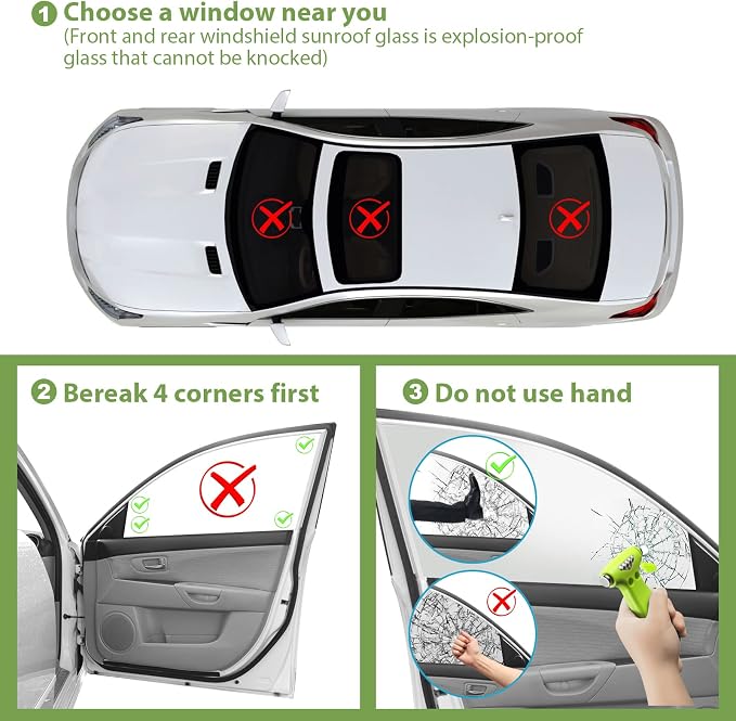 Emergency Escape Hammers, 3-in-1 Window Breaker | window breaker seatbelt cutter, car window breaker tool, glass breaker, car safety hammer