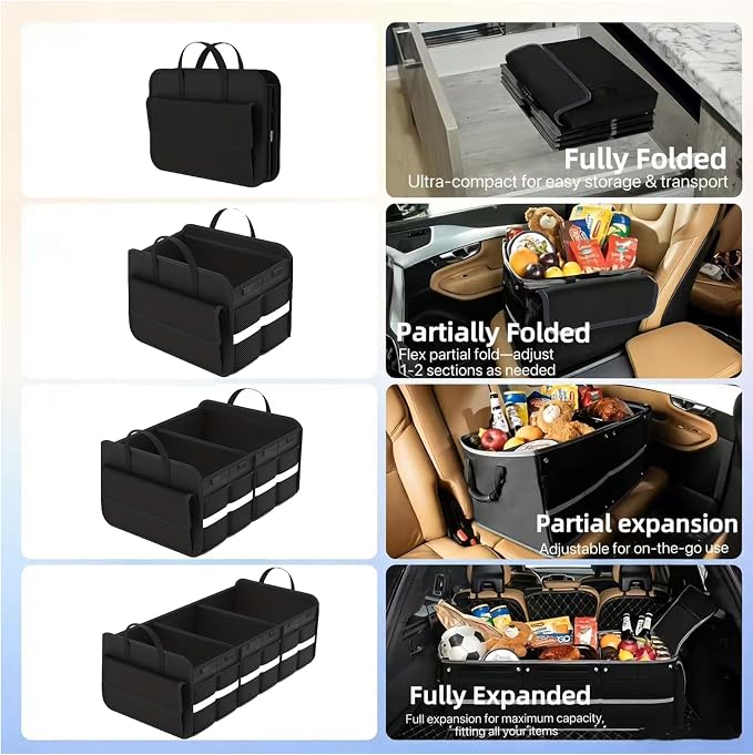 CloudDream Car Trunk Organizer, 100L Extra Large Capacity SUV Cargo Storage with 3 Compartments & 6 Pockets, Waterproof Collapsible Organizer for SUV, Truck, Minivan, Sedan, Auto Accessories