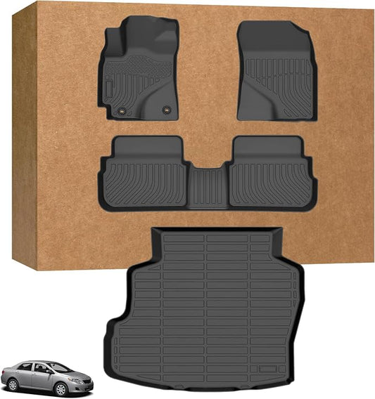 Floor Mats for Toyota Corolla 2009 2010 2011 2012 2013, Custom Fit Corolla Standard,LE,S XLE,XRS,L,LE/S Special Edition Mats, TPE Non-Slip Waterproof 2 Row & Cargo Liner Floor Liners Set
