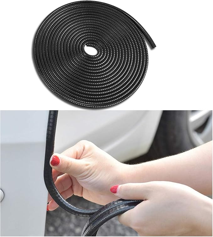 Car Door Edge Guards, 16Ft Rubber Seal Car Door Edge Trim, U Shape Door Edge Protector Guard, Aluminum Weather Proofing Automotive Door Edge Molding Protection for Most Car (Black)
