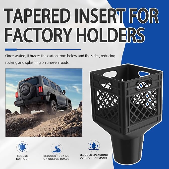 Car Cup Holder Expander for Half-Gallon Juice & Milk,Classic Milk Crate Cup Holder Adapter with Lattice Frame,Anti-Spill Square Cups Holders Insert for Car SUV Truck Interior