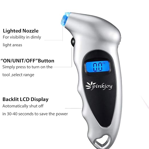 PINKJOY Digital Tire Pressure Gauge 3 Pack 150 PSI, 4 Settings, Tire Gauge for Car, Truck, Motorcycle, Bicycle with Backlit LCD and Non-Slip Grip (Silver)