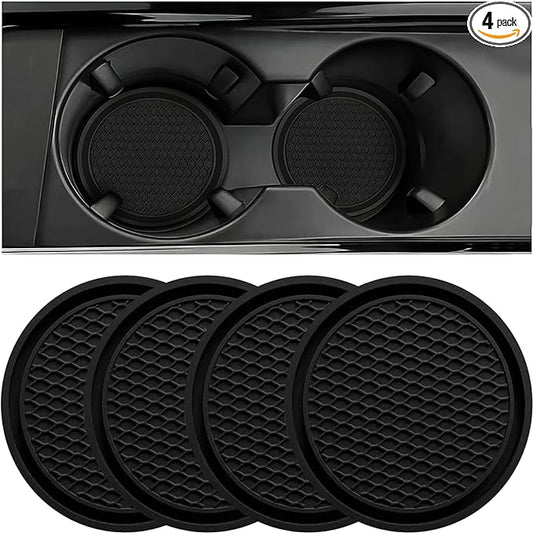 ZSDY Car Cup Coaster, 4PCS Universal Auto Non-Slip Cup Holder Embedded in Ornaments Silicone Coaster, Car Interior Accessories Sets, Black