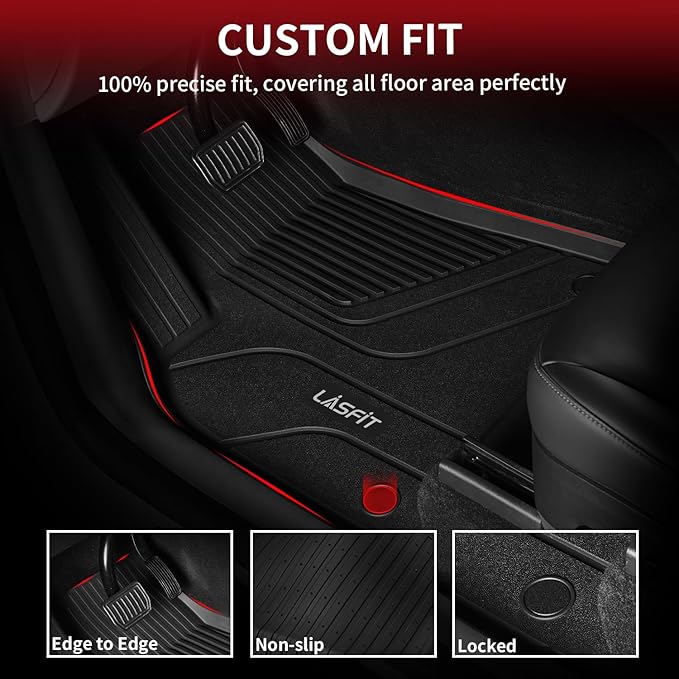 LASFIT Floor Mats & Trunk Mats for Tesla Model S 2021-2025 2026 (Include Plaid Model), All Weather TPE Custom Fit 1-3 Rows & Cargo Liners Full Set Car Mats Accessories, Black
