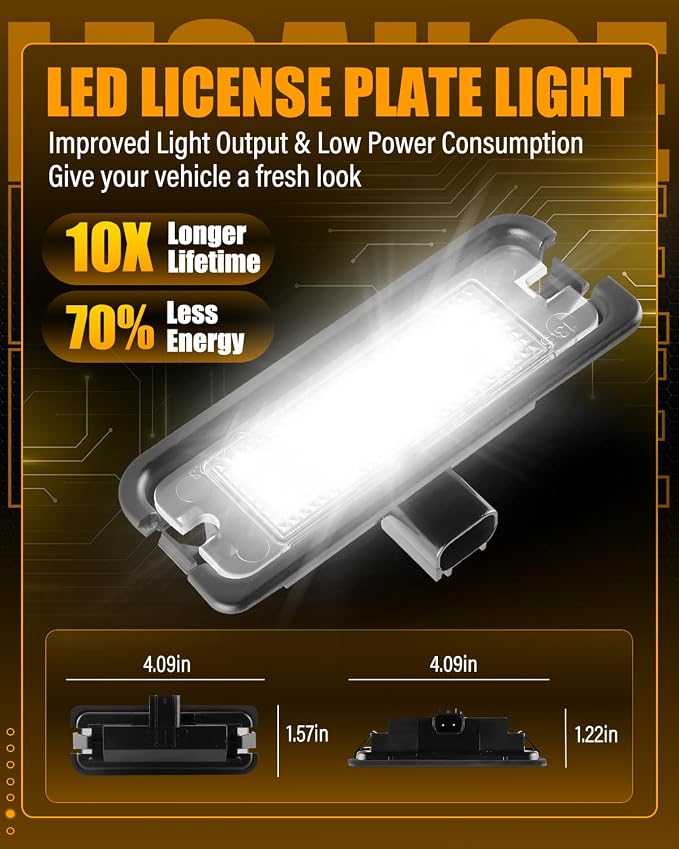 LESAUCE LED License Plate Light For 2015-2024 Ford Mustang, 6000K White, Tag Lamp Assembly Replacement, Pack of 2