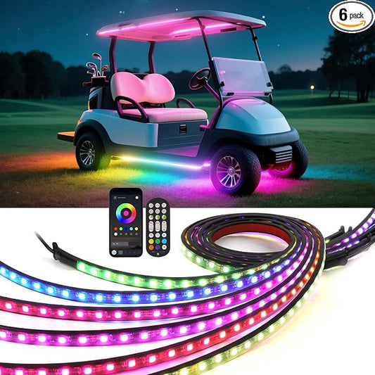 6PCS Golf Cart Underglow LED Light Strip Kit,12-80V,IP65 Waterproof Neon Accent Lighting Kits, Golf Cart Canopy Lights,Glow Neon Underbody Lighting with APP and Remote Control