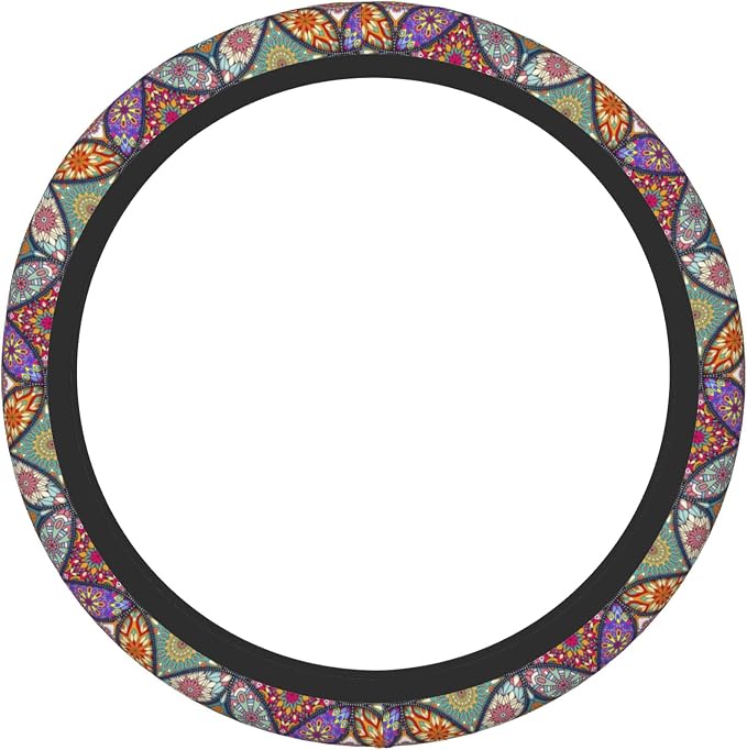 Floral Mandala Steering Wheel Cover for Women Girls, Universal 15 Inch Anti Slip Steering Wheel Protector Car Accessories Interior for Auto Truck SUV
