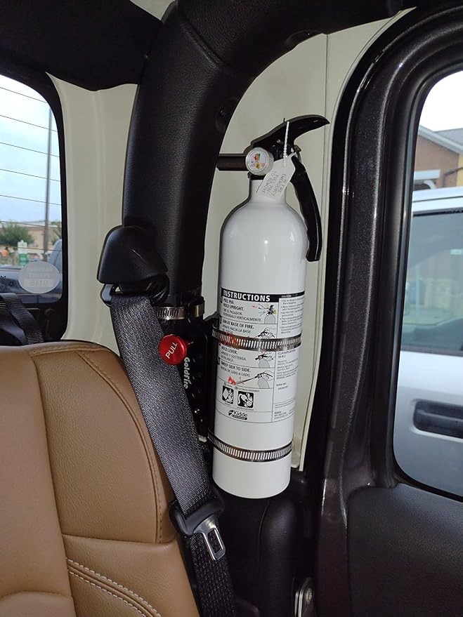 Goldfire Universal Vehicle Adjustable Quick Release Roll Bar Fire Extinguisher Mount Holder Brackets for Car UTV ATV, Tractor Jeep Wrangler JT TJ JKU JK JL UTV Cam-Am X3 Polaris RZR Ranger