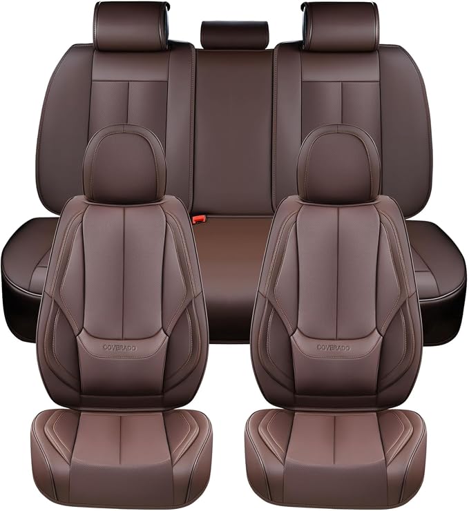 Coverado Car Seat Covers, Seat Covers for Cars, Waterproof Leather Auto Seat Protectors, Leather Car Seat Cushion, Car Interiors Accessories Universal Fit for Most Cars
