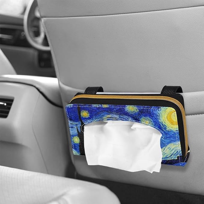 Sturdy PU Leather Visor Tissue Holder Car Sun Visor Tissue Box Holder Leather Napkin Holder Starry Night
