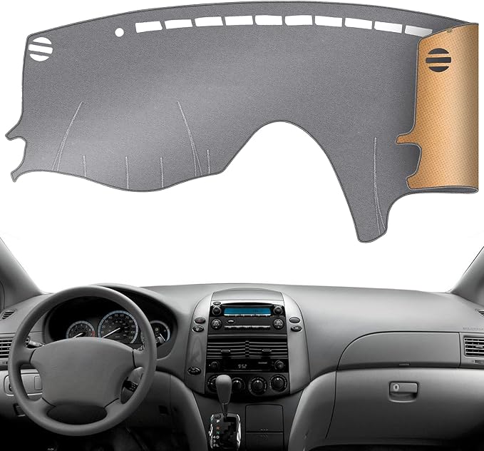 Dash Cover, Anti-Glare, Sun Protection, Dustproof, UV-Proof, Dashboard Covers, Interior Car Accessorie Fit for 2004-2010 to-yota Sienna, Grey