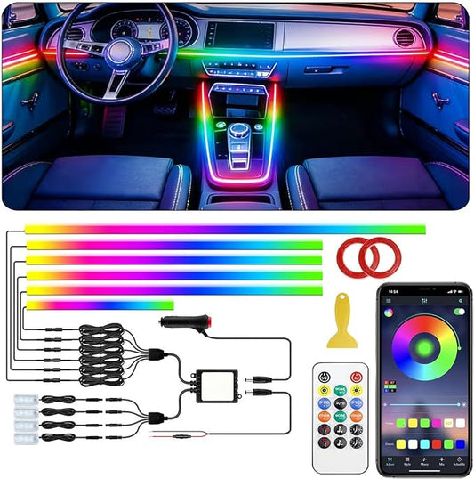 Acrylic Interior Car LED Strip Light with APP Remote Control,175 inches 10 in 1 RGB Dreamcolor Neon Strip Fiber Optic LED Ambient Lighting Kits,RGB Music Lights Sync for Inside car Decorations