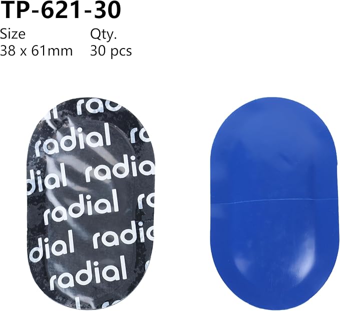 Radial Tire Patch, 1.5" x 2.4" (38x61mm) 30 pcs, Extra Large Heavy Duty Round Patches, Repair Kit for Truck, Car, Tractor Inner Tires, Black with Blue Poly Backing