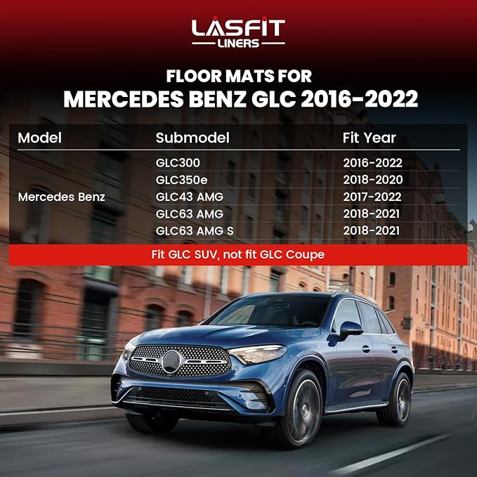 LASFIT Floor Mats & Cargo Mat for Mercedes Benz GLC 2016-2022 GLC300 /GLC350e (Not Fit Coupe), All Weather TPE Floor Liners Fit for GLC 300/ 350e/ 43 AMG/ 63 AMG Car Mats, 1st & 2nd Row & Trunk Mat
